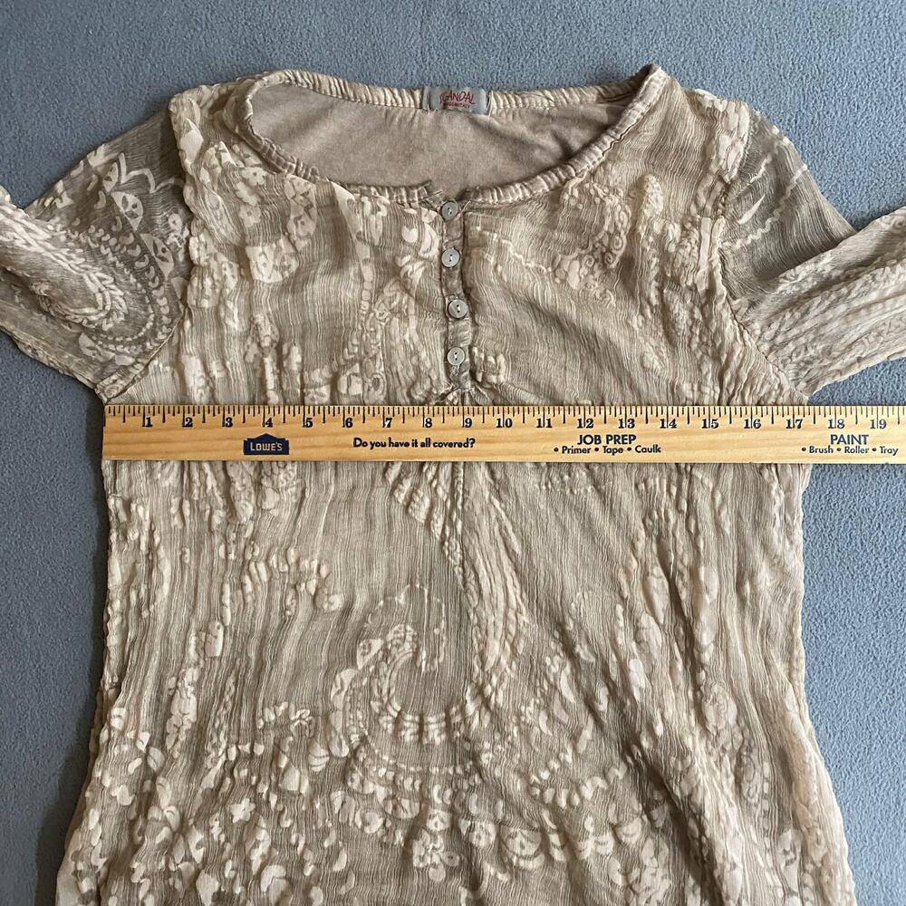 Scandal Italy Crepe Silk Womens Roll Sleeve Blouse S Tan Boho Floral Lagenlook - Picture 12 of 16